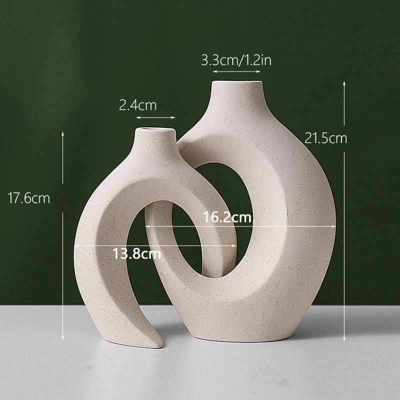 Vaso Decorativo In Ceramica Bianco E Argento - Design Etnico - Altezza 30 Cm - Diametro 10 Cm - 5