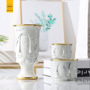 Cachepot Rosto - Cerâmica e Porcelana - Efeito Mármore - 25,5 CM