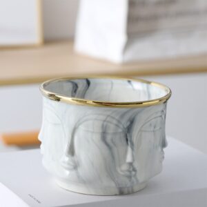 Cachepot Rosto 3 Modelos - Cerâmica e Porcelana - Efeito Mármore - 9,5 CM