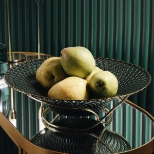 Bandeja Fruteira de Vidro - Estrutura de Metal Dourada - Verde - 33 CM