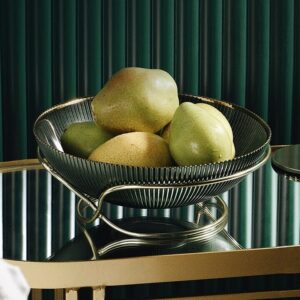 Bandeja Fruteira de Vidro - Estrutura de Metal Dourada - Verde - 25 CM