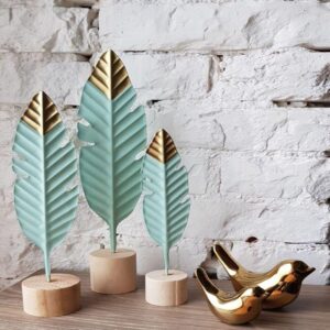 Estatuetas Decorativas - Pena Verde Com Dourado
