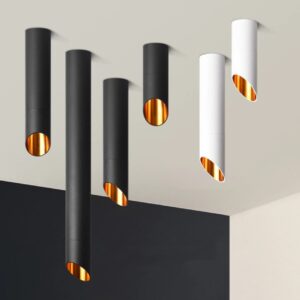 Spot/Plafon de Sobrepor Tubo Interno Dourado | Led 7W | Branco ou Preto