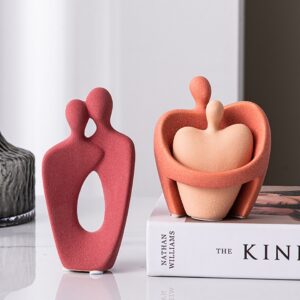 Escultura Cerâmica Abstrata | Casal Abraçado Rosa Queimado