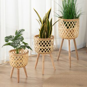 Vaso de Flores Feito à Mão de Bambu com Suporte
