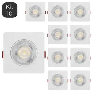 Kit 10 Spot LED Pro 7W Quadrado SMD Direcionável