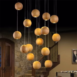 Luminária Pendente Bola de Madeira Natural