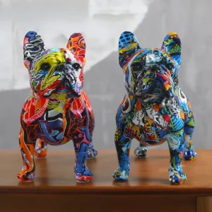 Estátua Bulldog Francês Colorido em Resina